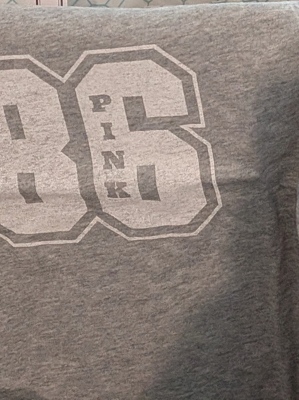 PINK Victoria's Secret Gray Tee Shirt with Cream Trim - Picture 4 of 5